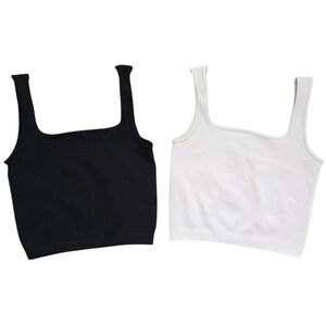 Ribbed Cropped Tank Tops | Women's Size Small | Black and White Athleisure Yoga